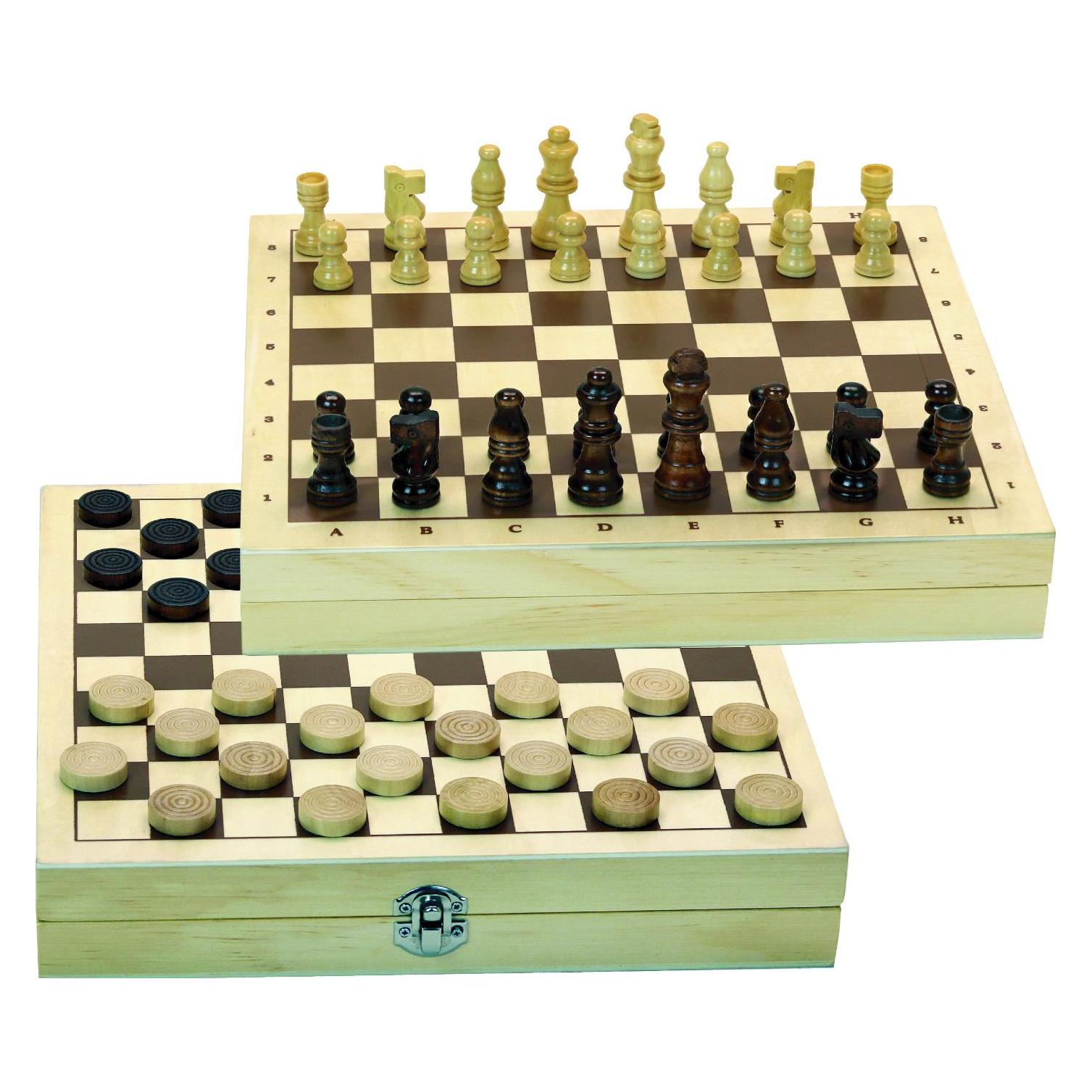 Jeujura Schach und Dame Spiele im Holzkoffer (66440)