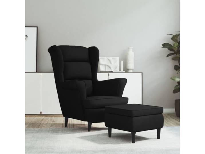 FAFEICY Fauteuil à oreilles avec tabouret Noir Velours FA001