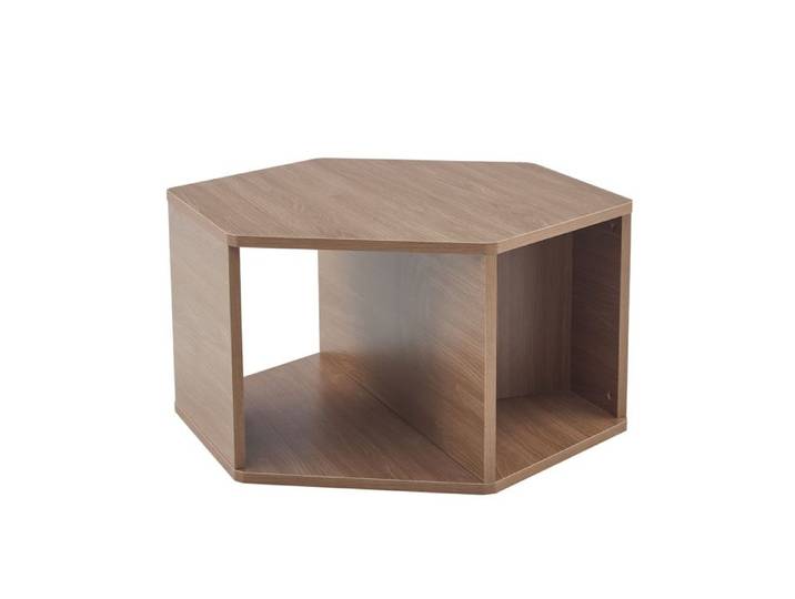 Table Basse Design Hexagonal Forme Originale pour Salon Montage Simple Finition Noyer Brun 79x69 4x48 cm