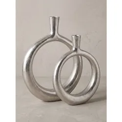 Vasen 2er-Set Aluminium Silber 35x7x45 cm - BAVENO   Kadima Design