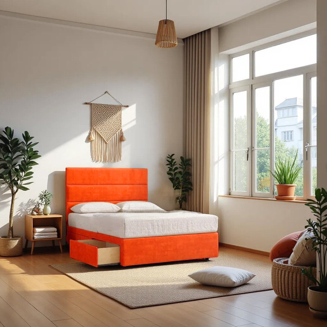 Ebern Designs Upholstered Divan Bed Orange Kingsize (5')
