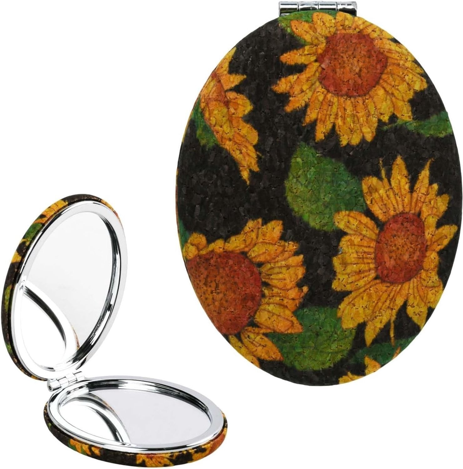 Vintage ovale handspiegel met vergroting, dubbelzijdig en compact opvouwbaar spiegeltje voor thuis, kantoor en reizen