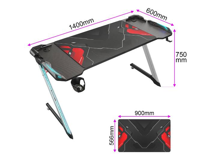 SIRHONA Bureau Gaming Table Ergonomique de Jeu Bureau d'ordinateur PC Gaming Table en Fibre, Bureau gamer + Tapis souris