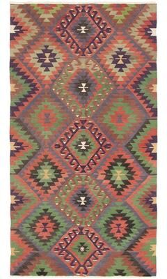 Ecarpetgallery "Flat-weave Sivas Red Wool Kilim - 4'10"" x 9'0""/4'10 x 9'0"