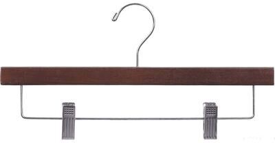The Great American Hanger Company Rubberized Wooden Pant Hanger with Walnut Finish and Adjustable Cushion Clips, Rubber Coated Bottom Hangers with Chrome Hook