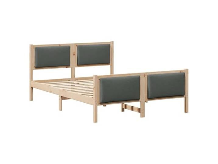 PUGYNBK Bettgestell mit gepolstertem Kopfteil, Dunkelgrau, 150 x 200 cm Massives Kiefernholz, Lattenrost, Stauraum, modernes Design