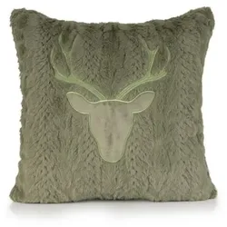 MONT CHALET Fellimitat- Kissenhülle 50x50cm Tierfell-Struktur Hirsch-Applikation