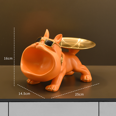 Discount Dollar Deals Resin Bulldog Statue, Dog Sculpture Storage Tray, Animal Home Decoration, Craft Art Sculpture orange Bulldog