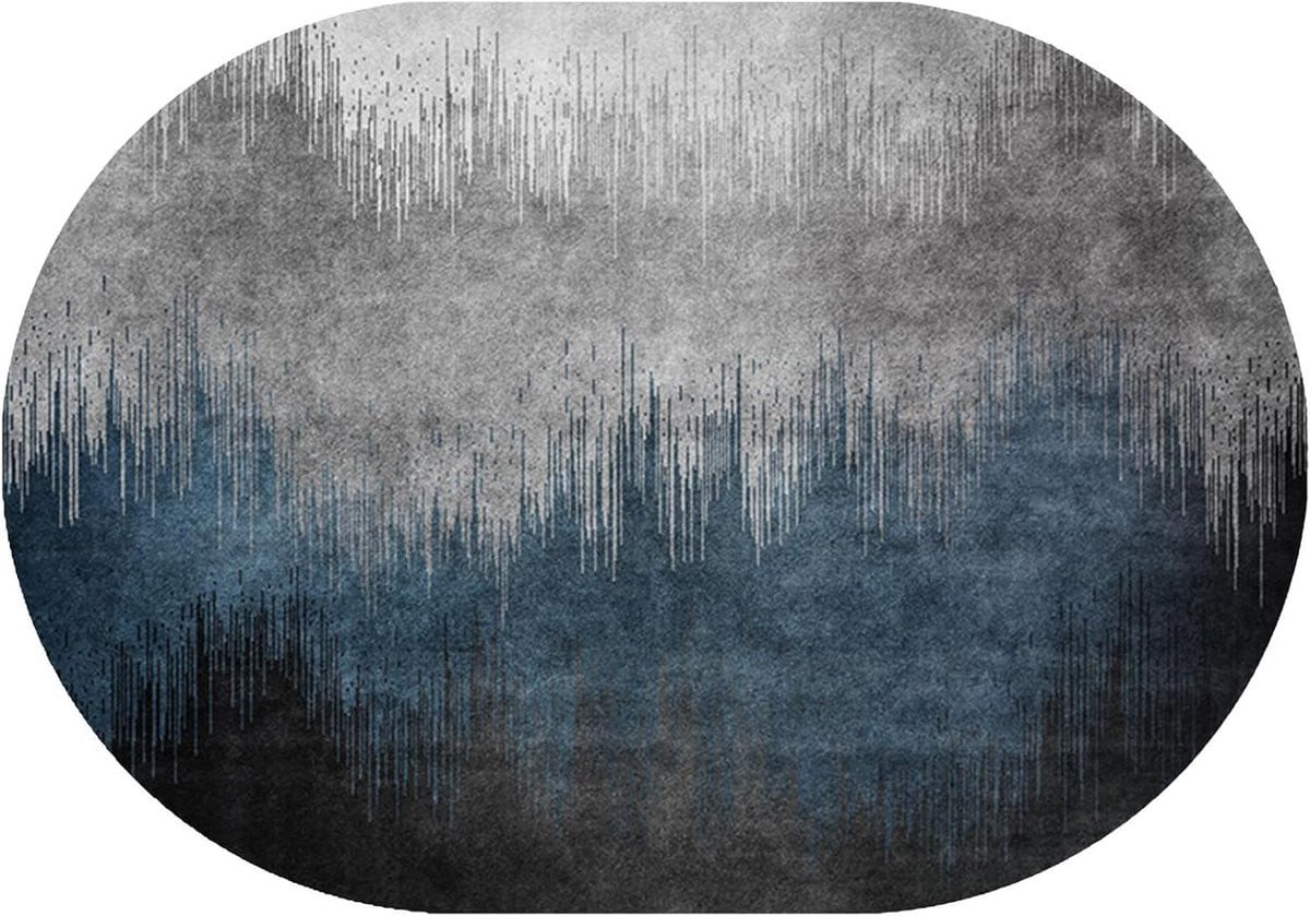 Wasbaar laagpolig vloerkleed met blauwgrijs abstract design en antislipfunctie