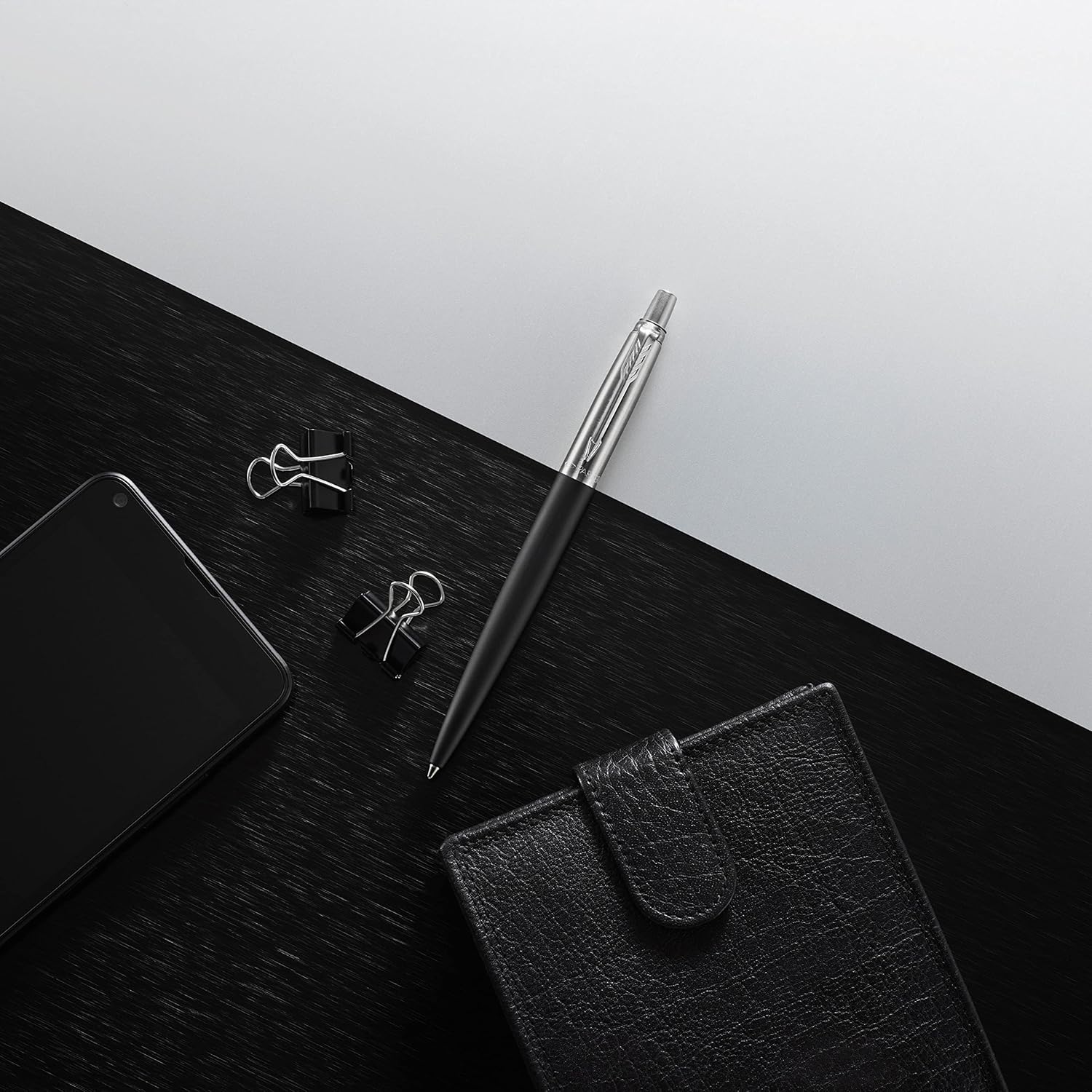 Parker Jotter Ballpoint Pen: Bond Street Black with Chrome Trim   Medium Blue Ink