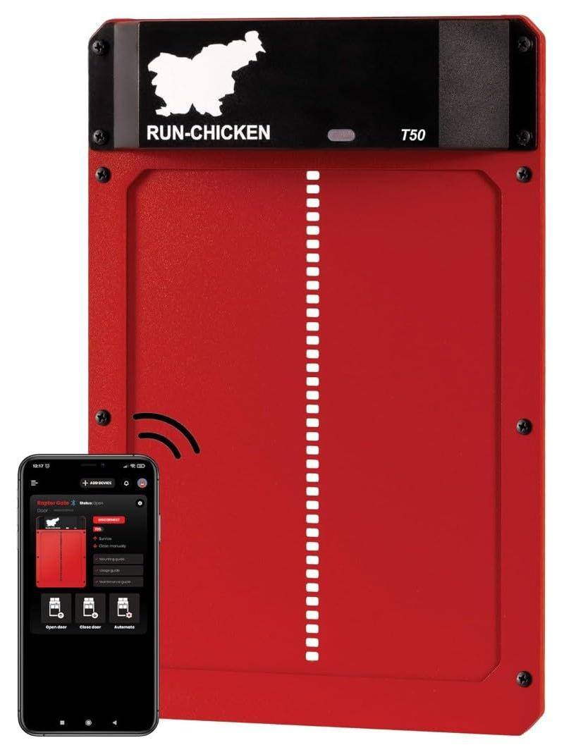 Dripio Automatische kippenluik T50 Rood met App-bediening, Lichtsensor en Timer