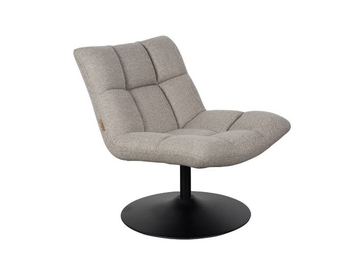 Fauteuil en tissu gris clair, rembourré, fixe, style 70s, uni - D