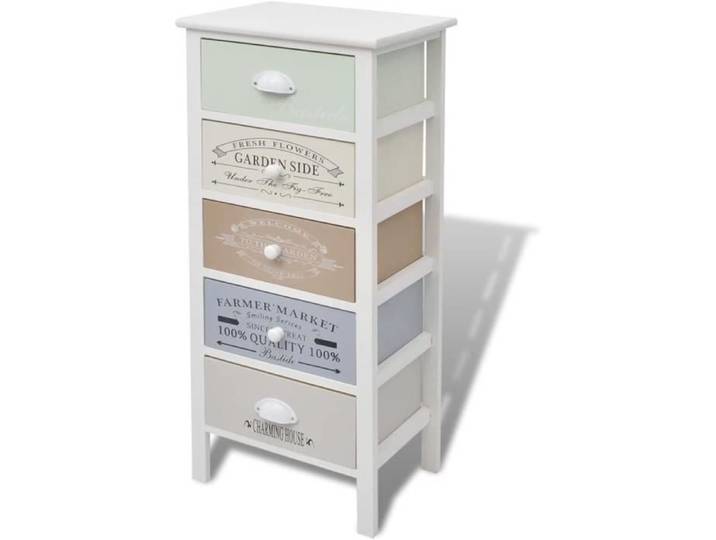 Armoire de Rangement Style Français 5 Tiroirs Bois Chiffonier Commode - Blanc