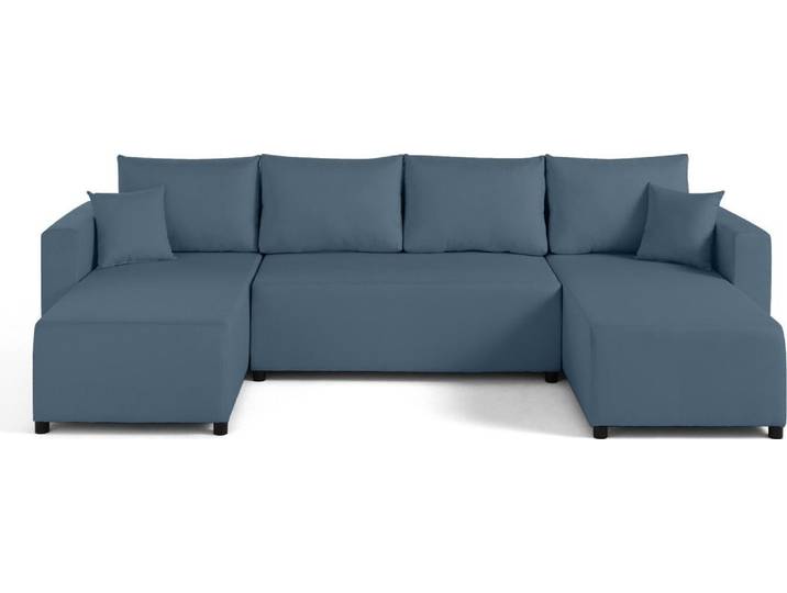 Best Mobilier Regala - canapé panoramique - 7 places - convertible avec coffre - en tissu \, Bleu Ardoise