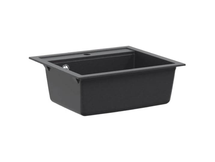 Xhnifbn Granit Küchenspüle Einzelbecken 60x51x30,5 cm Graphit Robuster Quarzkomposit für die Küche, hitzebeständig bis 280 °C, kratzfest und inklusive Siebkorb-Ablaufgarnitur.