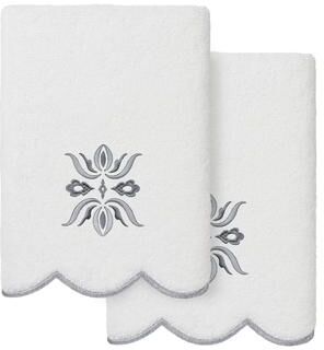 Authentic Hotel and Spa 100% Turkish Cotton FLOWER CREST Scallop Embellished Towel Collection