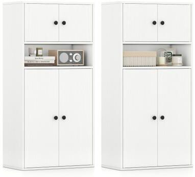 Costway 44 Inches Tall Bookshelf with Doors and Adjustable Shelf-2 Pieces