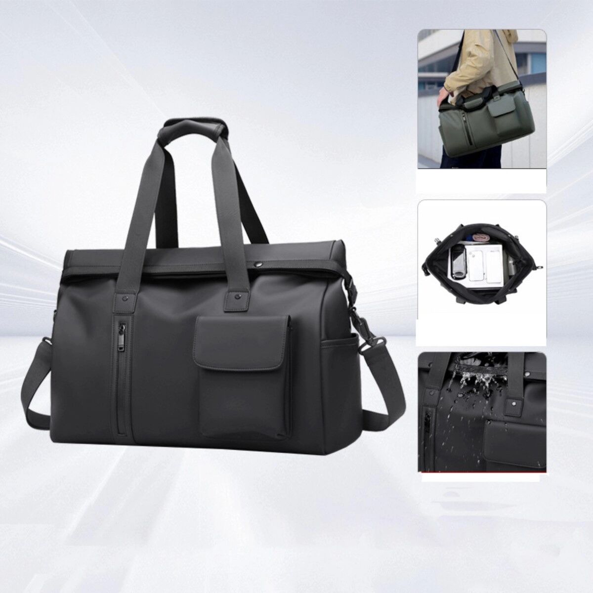 INF Sac de voyage antibactérien léger - Résistant à l'eau PU+polyester, portage polyvalent, capacité 20-35L Le noir