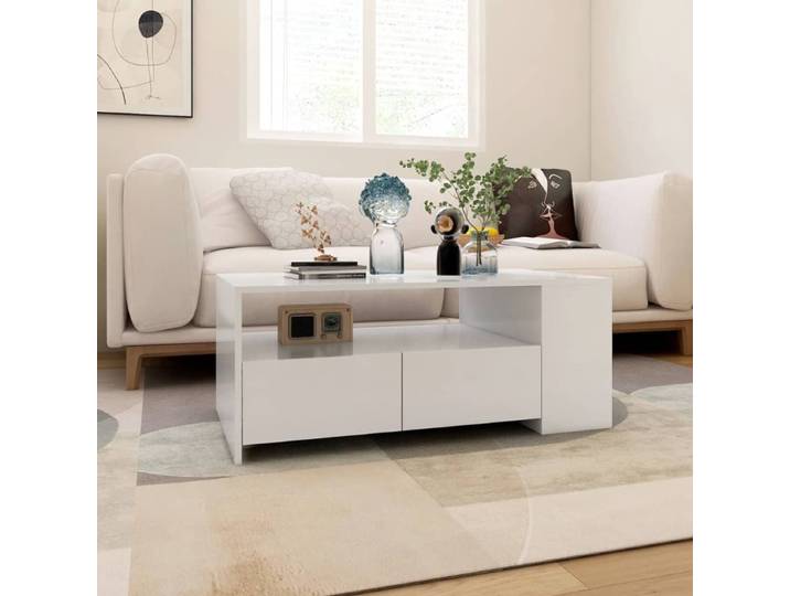 Table basse blanche 102x55x42 cm en bois d'ingénierie