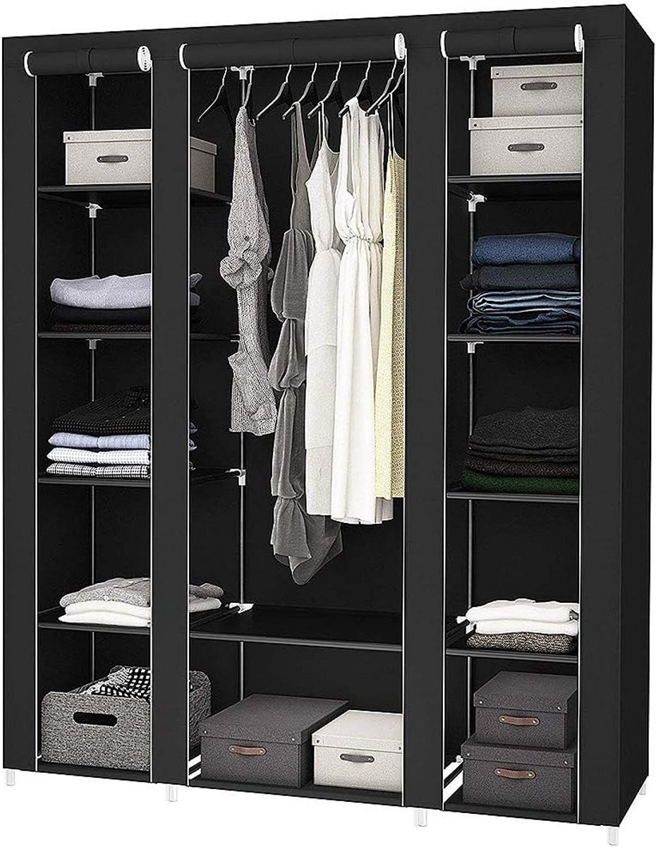 Grote opvouwbare kledingkast met kledingstang en stoffen garderobe voor de slaapkamer