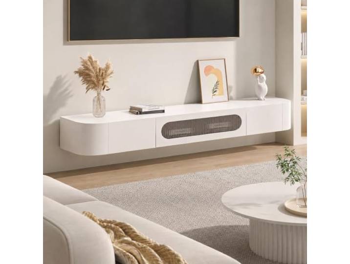 XRRJFYH TV Board Hängend, Lowboard, TV Schrank, Fernsehtisch Holz, mit Schubladen, Modern für Wohnzimmer(White,160cm/63in)