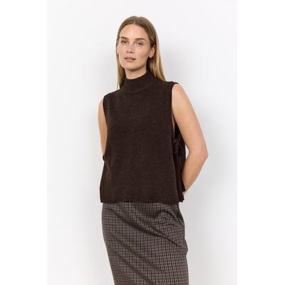 Pullunder SOYACONCEPT "SC-ORLEAN 16", Damen, Gr. XL, braun (chocolate plum melange), Strick, Obermaterial: 74% Polyamid, 24% Polyester, 2% Elasthan, meliert, normal, Rundhals, Pullover Pullunder, Materialmix, seitlich zum Binden