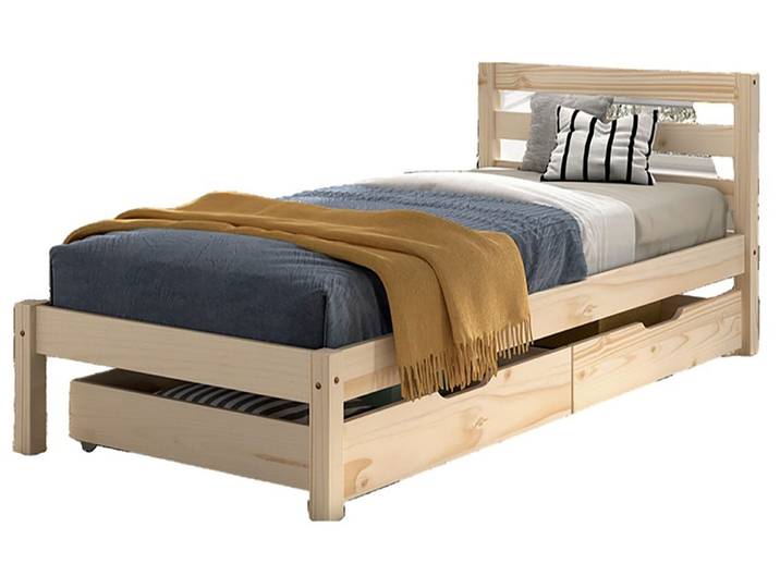 Massivholzbett VIPACK Pino, universell einsetzbar, gradliniges Design, Made in Europe , beige (kiefer natur, kiefer natur, kiefer natur), B:97,6cm H:84,4cm L:211cm, Betten, Massivholzbett, inkl. Rolllattenrost, Kiefer massiv, in Natur oder Weiß lackiert