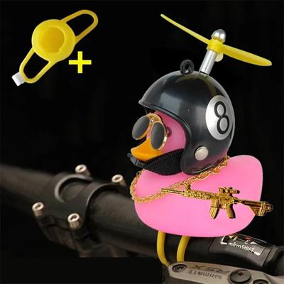 Inspired Living Yellow Rubber Duck Car Ornament With Helmet Propeller Fun Dashboard Duck Decoration & Squeeze Toy p2