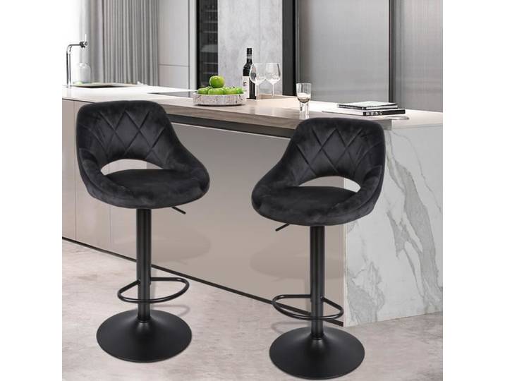 Tabouret de bar - SUPFINE - Lot de 4 - Noir - Hauteur réglable