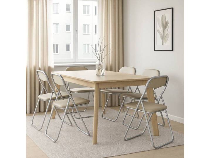 Lot de 6 Chaises pliante Antenore - Dmora - En Metal - Beige 43x47h79.5 cm
