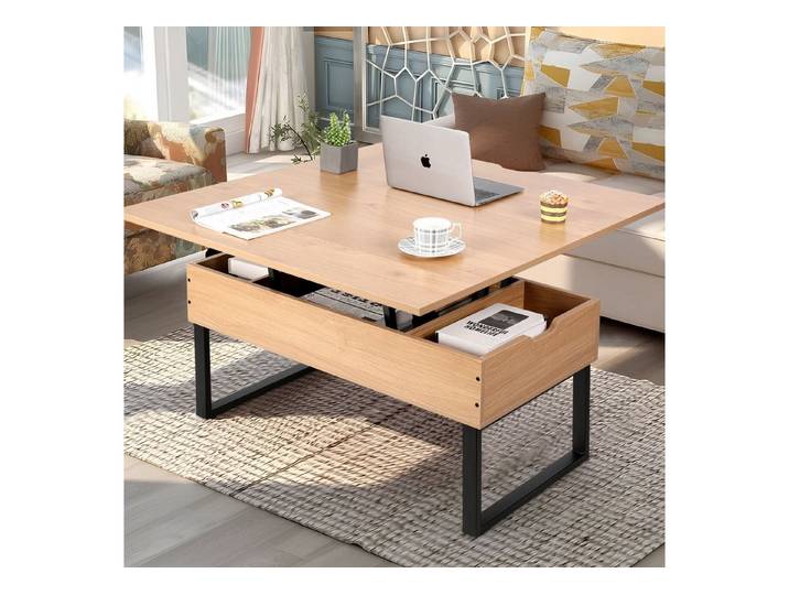 VOWNER Couchtisch Höhenverstellbarer, 3-in-1 Mehrzweck-Wohnzimmertisch, Holzfarbe