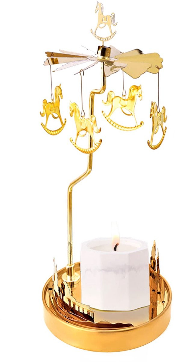 Dailygoods Draaiende Metalen Kaarsenhouder - Carrousel Theelichthouder voor Tafeldecoratie
