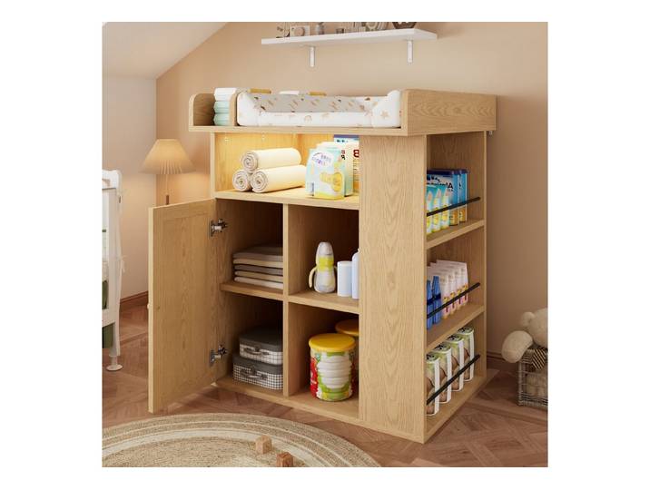 Flieks Wickelkommode, Wickeltisch 80x76.5x100cm mit verstellbarer LED-Beleuchtung & Stauraum