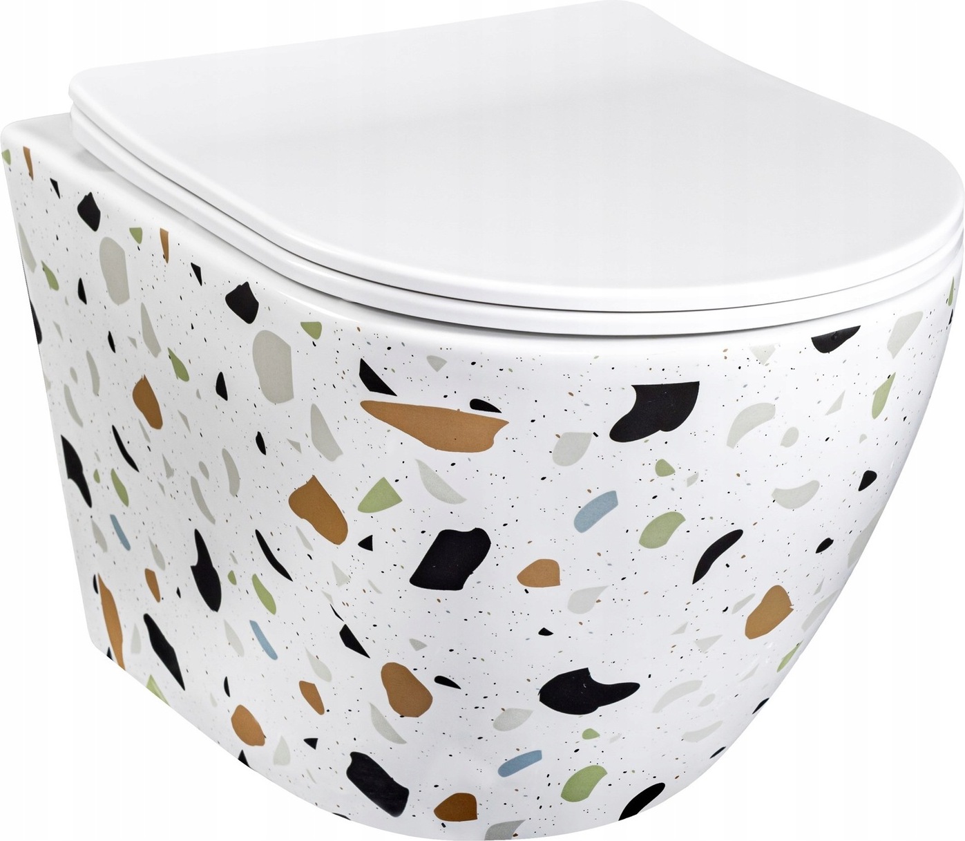 Wandhängende Toilette Wand-WC Hänge-WC+ Klositz Soft Close WC-Sitz Weiß Terrazzo