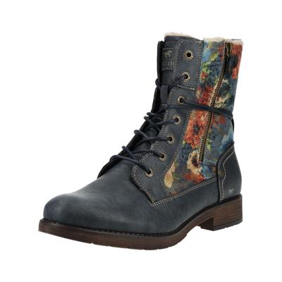 Schnürstiefelette MUSTANG SHOES "Mustang Shoes Stiefelette Lederimitat", Damen, Gr. 37, Lederimitat, bunt (navy), Schuhe Schnürstiefelette