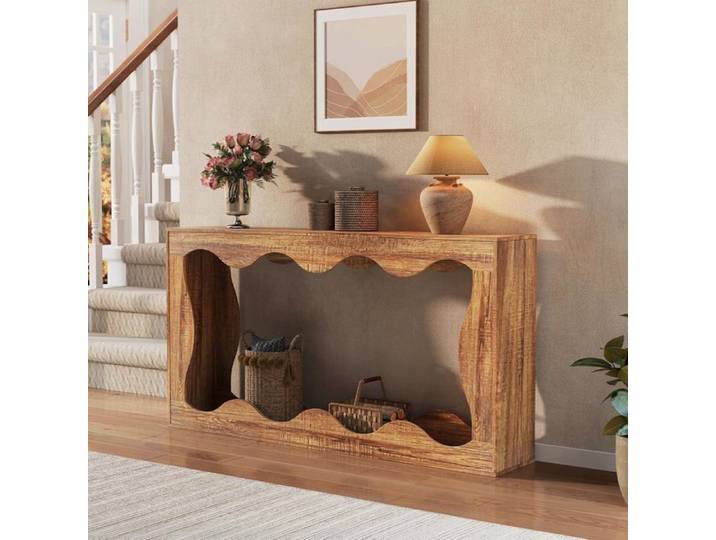 Table console longue 63 po marron style campagne étroite rangement entrée salon industriel