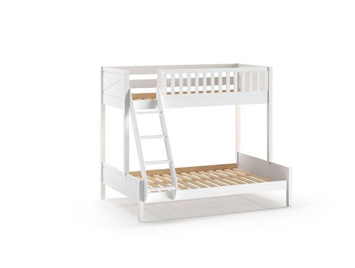 58 aufm Kessel Bettgestell Etagenbett Karyl 208x158x175 Familienbett Hochbett Massivholz Weiß (inkl. Versand, Lieferung bis Verwendungsstelle), Liegeflächen oben 90 x 200 cm und unten 140 x 200 cm, stabile Leiter