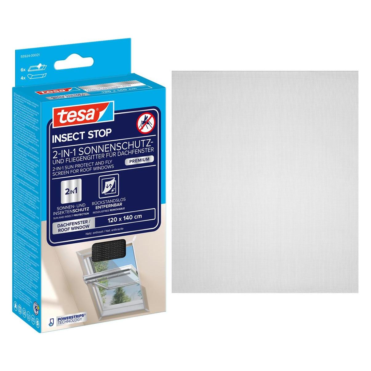 tesa Insektenschutz COMFORT für Dachfenster, mit Klettband, selbstklebend, ohne Bohren (120 x 140 cm) (55924-00021-00)