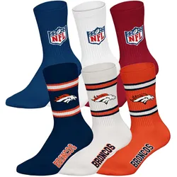 NFL Unisex Socken, 6er Pack - NFL Teams, 6Pack Crew Socks, Football, Logo, Baumwollmischung Denver Broncos/Mix / 39-42