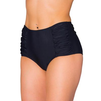 Bikini-Hose AQUARTI "Bikinihose Aquarti Damen Bikinihose mit Hoher Taille und Raffung", Damen, Gr. 48, N-Gr, schwarz, Obermaterial: 80% Polyamid PA. 20% Elasthan EL., Badehosen Bikini-Hose