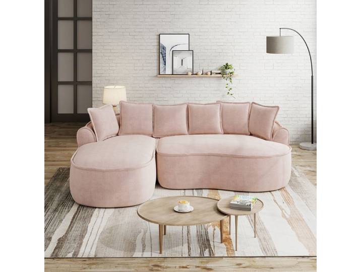 Canapé convertible 2 places modulable en chenille rose angle avec méridienne sans montage