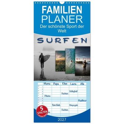 Familienplaner 2027 - Surfen - so cool mit 5 Spalten (Wandkalender, 21 x 45 cm) CALVENDO