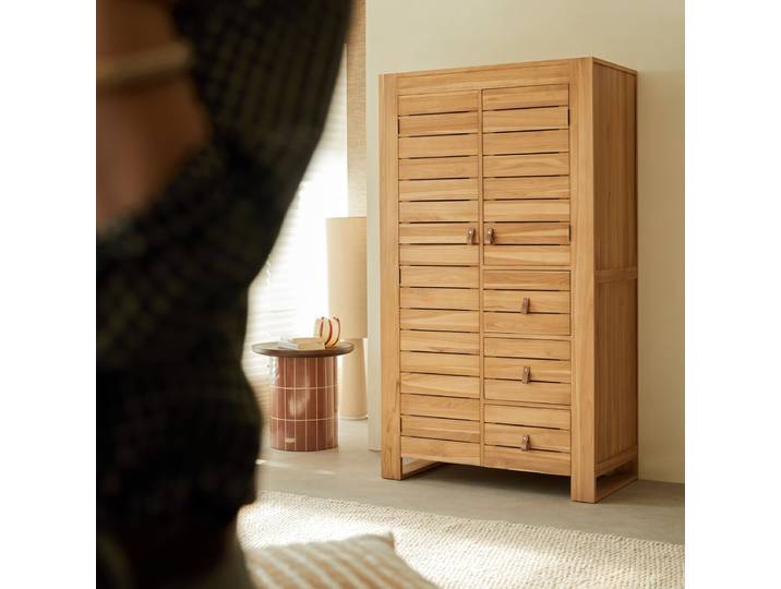 Kleiderschrank mit Kleiderstange aus massivem Teak Minimalys - Natur - Teak