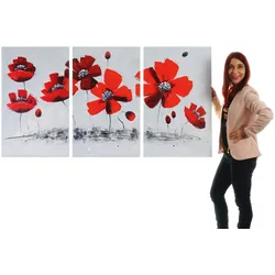 Wandbild Mohnblume, 100% handgemaltes Ölgemälde Gemälde XL, 165x90cm