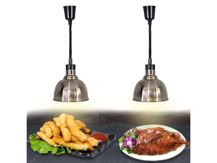 BOVDC Wärmelampe Küche Gastro, 25cm Speisewärmer Lampe für Buffet Hängend Wärmelampen für Speisen Höhenberstellbar, 250W Lebensmittel Wärmelampe Küche für Essen