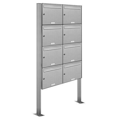 AL Briefkastensysteme 8 Fächer Premium Edelstahl Stand Briefkasten Anlage für Post A4 modern, robust, wetterfest, Artikelnummer: 331T8S2