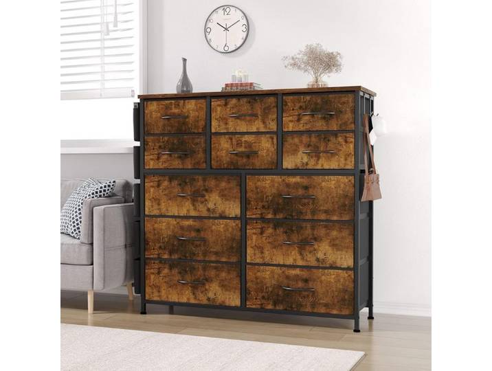 Commode - PROMIRACAL - 12 tiroirs en tissu avec poignées - Structure métal - Marron - Style scandinave