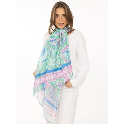 Modeschal ZWILLINGSHERZ "Paisley", Damen, bunt (mint), Kunstfaser, Modetücher, transparent, aquarell Print, Schriftzug