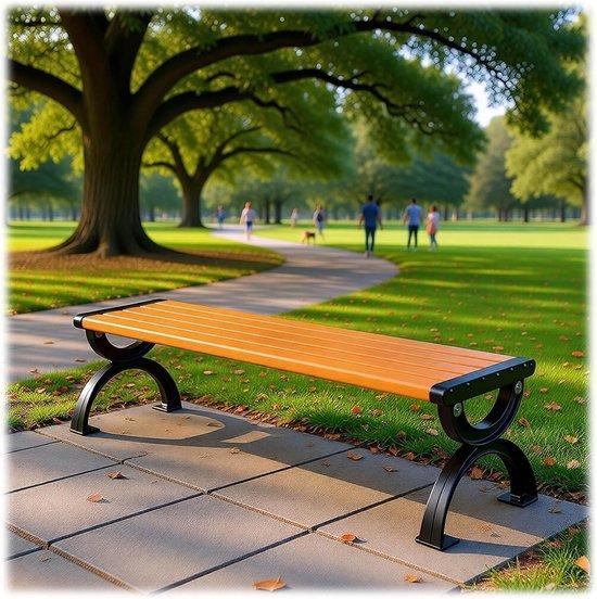 Famanu Gartenbank aus Holz mit Gusseisenrahmen, 120 cm breit, orange