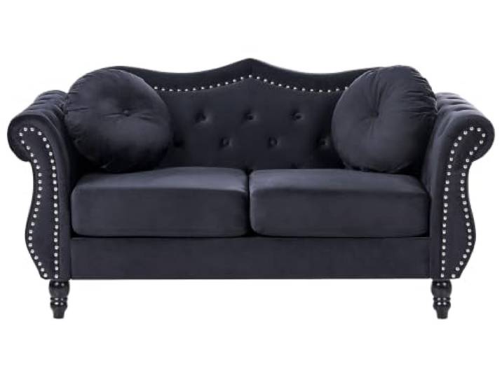 Beliani 2-Sitzer Sofa Samt schwarz gepolstert gesteppt mit Kissen luxuriös Chesterfield Stil Skien II